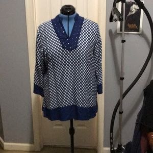 Blue and White polka dot passport Top